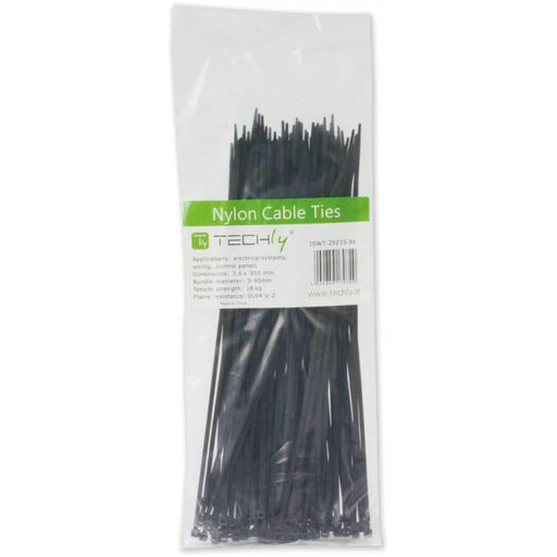 Techly nailono dirželiai 100 x 2.5mm 100 vnt juodi