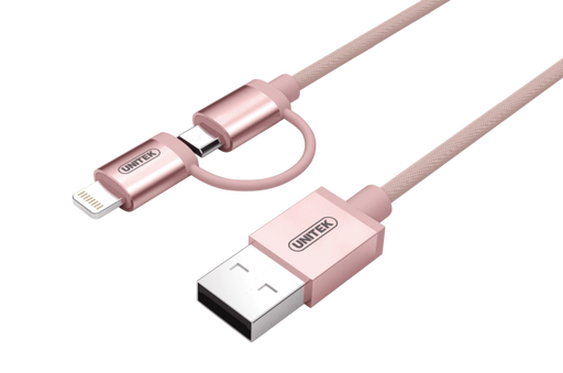 Unitek Žaibas kabelis Lightning/ microUSB 100cm, Rose Gold; MFI, Y-C4031RG
