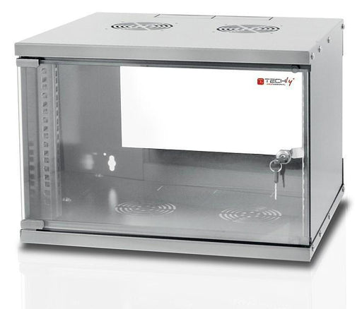 TechlyPro Sieninė spintelė 19 "6U / 320 mm stiklinės durelės, pilka