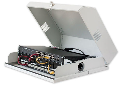 TechlyPro plokščia sieninė spintelė 19 ''6U + 3U dangtis su stiklu, pilka