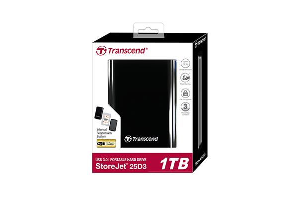 Išorinis diskas Transcend 25D3 2.5'' 1TB USB3, Smūgių slopinimas, Elegantiškas