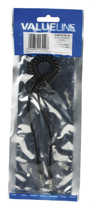 Suvyniotas kabelis Valueline 3.5mm stereo audio 1.00 m juodas