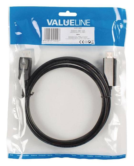 Kabelis Valueline DisplayPort - HDMI -DisplayPort male - HDMI 2.00 m juodas