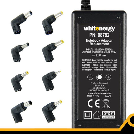 Universalus maitinimo šaltinis Whitenergy 65W, 8 antgalių, USB, Super Slim