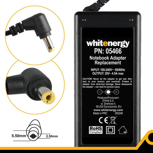 Nešiojamo kompiuterio pakrovėjas Whitenergy 20V/4.5A 90W, 5.5x2.5mm