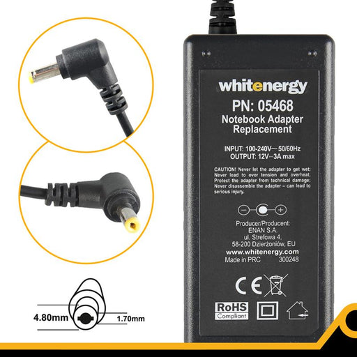Nešiojamo kompiuterio pakrovėjas Whitenergy 12V/3A 36W, 4.8x1.7mm Asus Eee PC