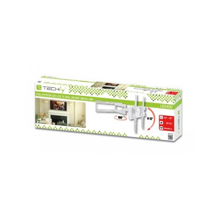 Sieninis laikiklis Techly TV LCD/LED/PDP 23-55'' 50kg VESA Reguliuojamas, baltas