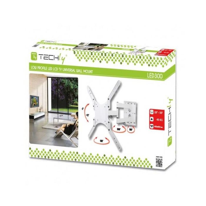 Sieninis laikiklis Techly TV LCD/LED/PDP dvigubas 23-55'' 45 kg VESA Baltas