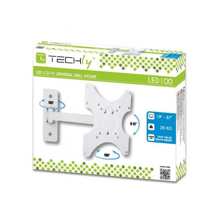 Sieninis laikiklis Techly TV LCD/LED/PDP 19-37'' 25kg VESA šarnyrinis, baltas