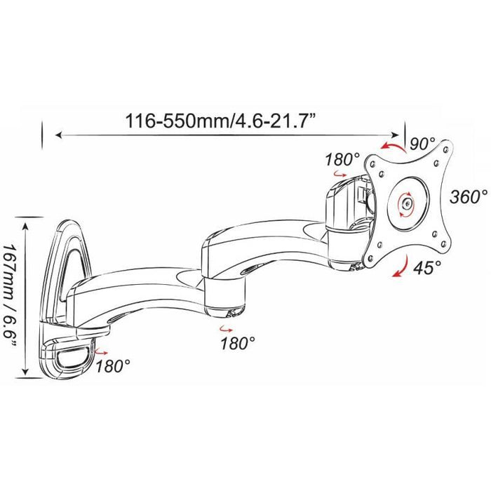 Sieninis laikiklis Techly TV LCD/LED/PDP Šarnyrinis 15-27'' 8 kg VESA Baltas