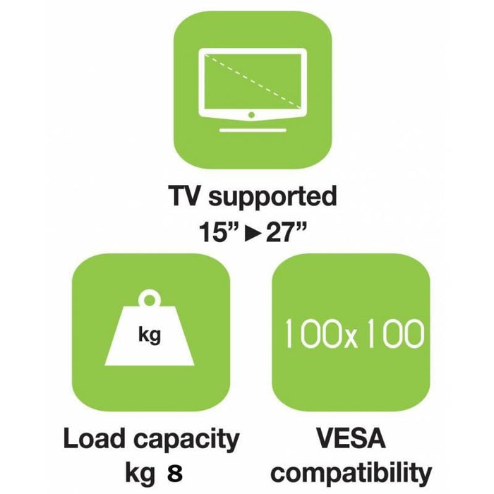 Sieninis laikiklis Techly TV LCD/LED/PDP Šarnyrinis 15-27'' 8 kg VESA Baltas