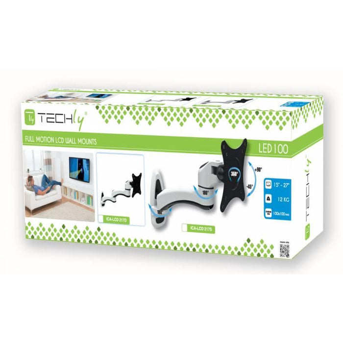 Sieninis laikiklis Techly TV LCD/LED/PDP 15-27'' 8kg VESA Šarnyrinis Baltas