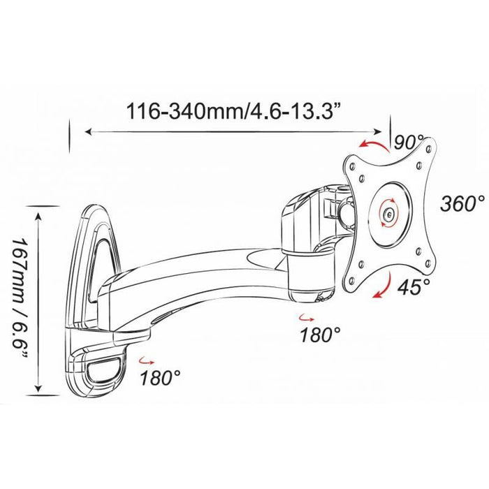 Sieninis laikiklis Techly TV LCD/LED/PDP 15-27'' 8kg VESA Šarnyrinis Baltas