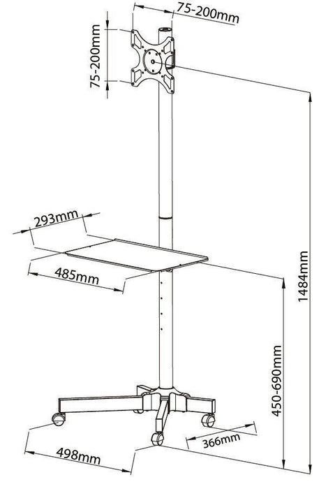 Techly stumdomas stovas TV LCD / LED / plazma 19 '' - 37 '' 20 kg VESA pasukama