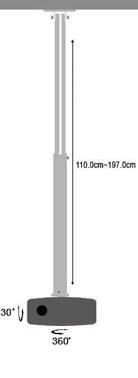 Techly universalus projektoriaus lubų laikiklis 110-197 cm 15kg, sidabro spalvos