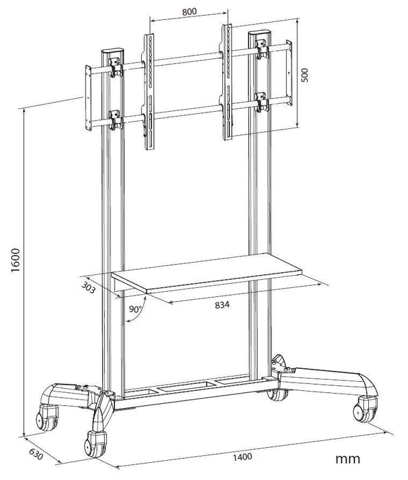 Techly mobilus stovas dideliems LCD/LED/plazminiams TV 32''-70'' 128kg VESA