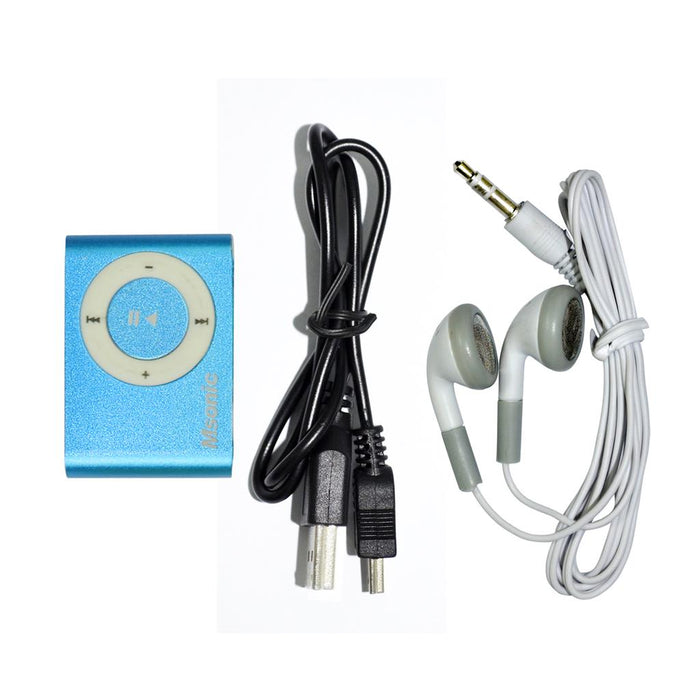 MP3 grotuvas su kortelių skaitytuvu Msonic, ausinės, miniUSB kabelis, mėlynas