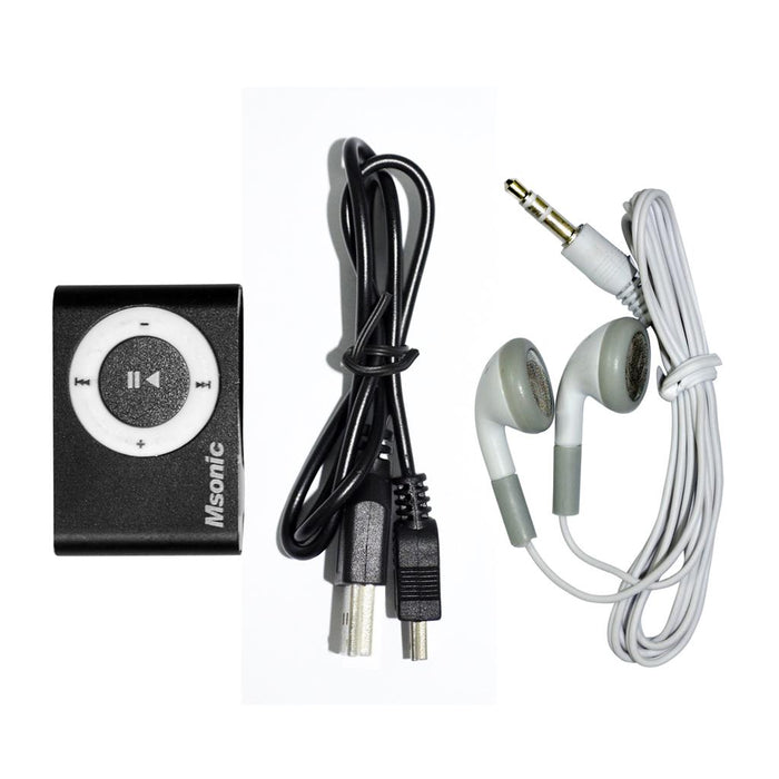 MP3 grotuvas su kortelių skaitytuvu Msonic, ausinės, miniUSB kabelis, juodas