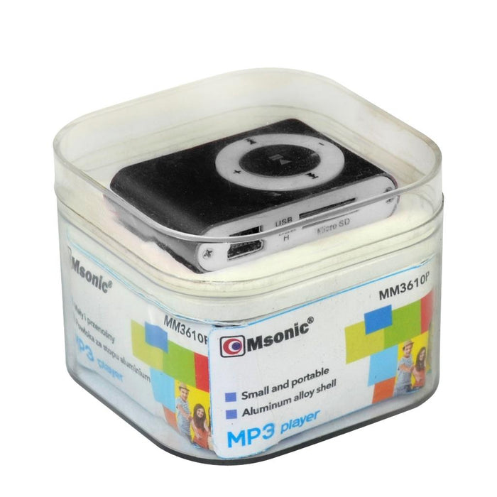 MP3 grotuvas su kortelių skaitytuvu Msonic, ausinės, miniUSB kabelis, juodas