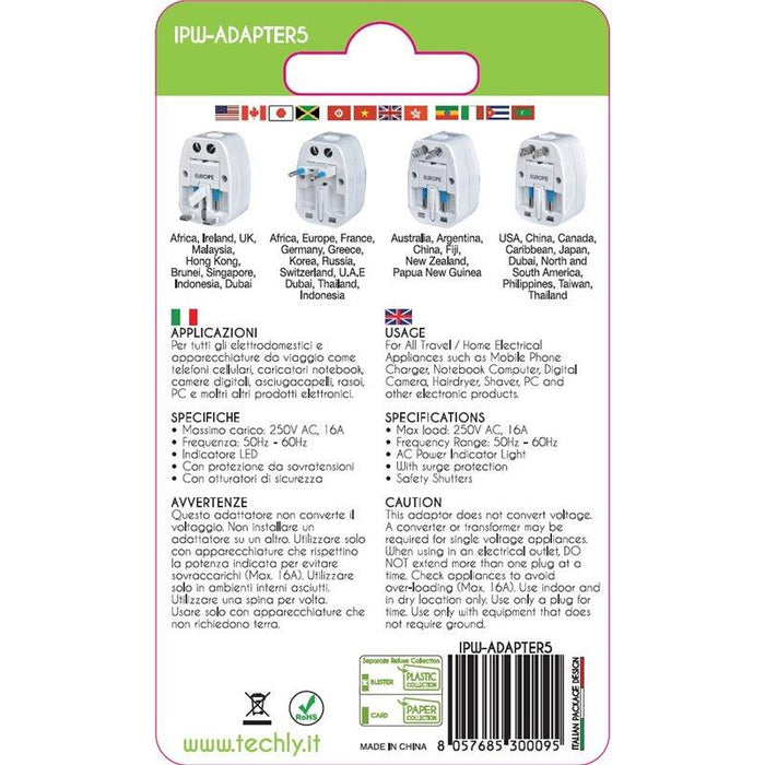 Techly Universalus maitinimo adapteris, Europa, Amerika, UK, Australija