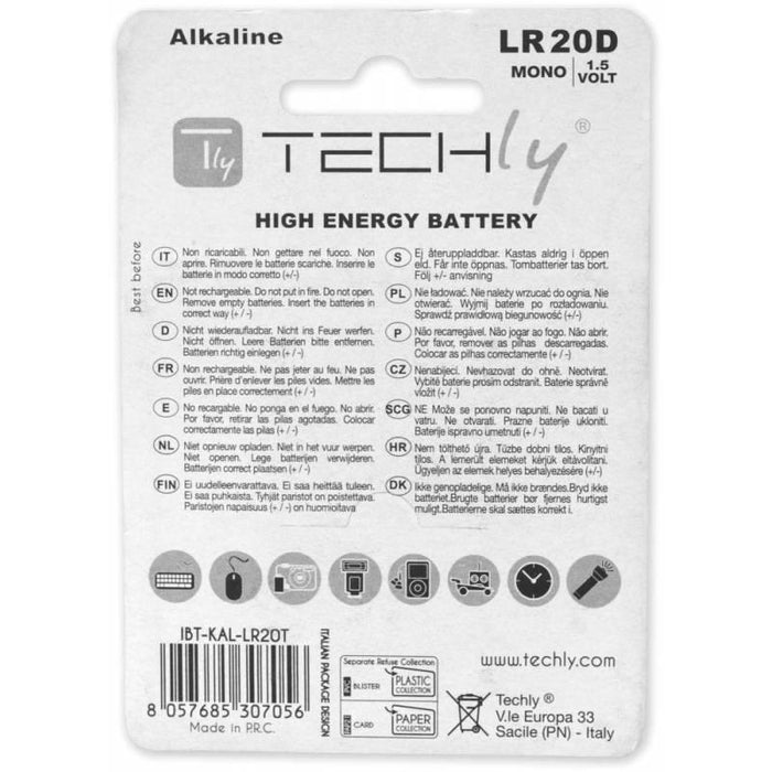 Šarminė baterija Techly 1.5V D R20 2 vnt.