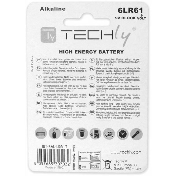 Šarminė baterija Techly 9V 6LR61 PP3 1 vnt.