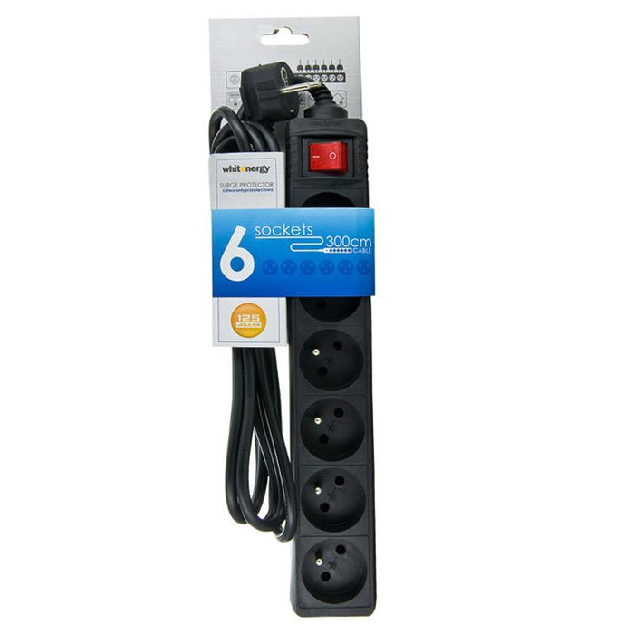 Maitinimo filtras Whitenergy 125J 6 lizdai, viršįtampių sistema, 3m, juodas