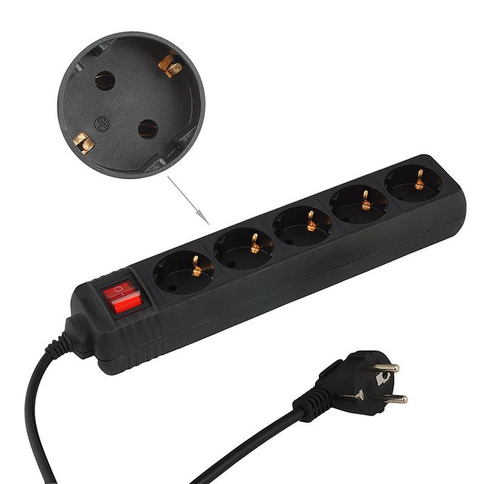 Maitinimo filtras Whitenergy 125J 5 lizdai,1,8 m, juodas, kištukas DE