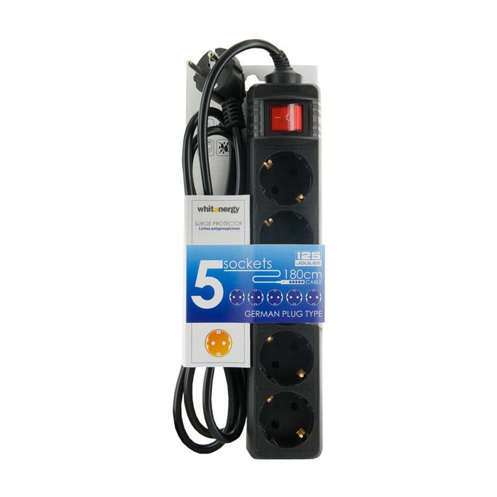 Maitinimo filtras Whitenergy 125J 5 lizdai,1,8 m, juodas, kištukas DE