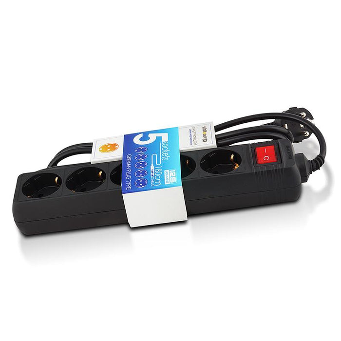 Maitinimo filtras Whitenergy 125J 5 lizdai,1,8 m, juodas, kištukas DE