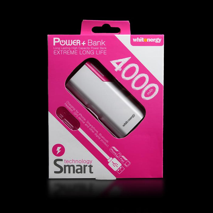 Nešiojamas įkroviklis Whitenergy power bank 4000mAh 1A, Baltas/Rožinis