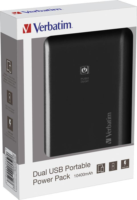 Verbatim Dual USB Portable Power Pack 10400mAh. 2.1A output