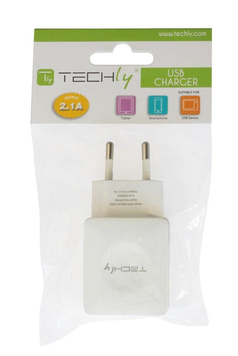 Techly dviejų prievadų USB įkroviklis 230V -> 2x USB 5V 2.1A ir 2.1A, baltas