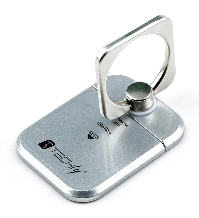 Techly universalus telefonų laikiklis ir stovas Ring su dėtuve kortelėms, sidabr