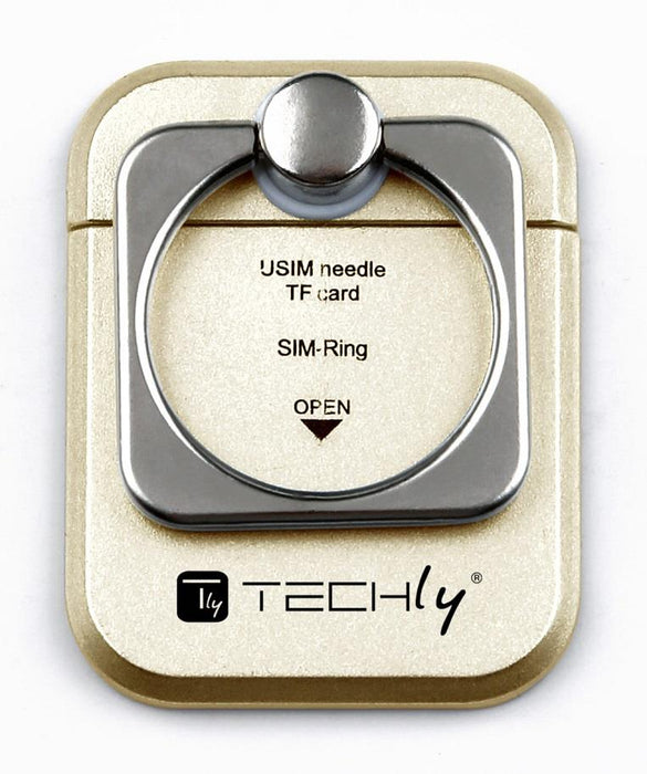 Techly universalus telefonų laikiklis ir stovas Ring su dėtuve kortelėms, auksin