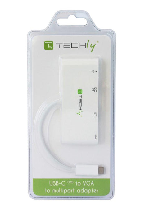 Techly USB-C 3.1 multi adapteris -> VGA / Gigabit RJ45 / USB-A / USB-C PD baltas
