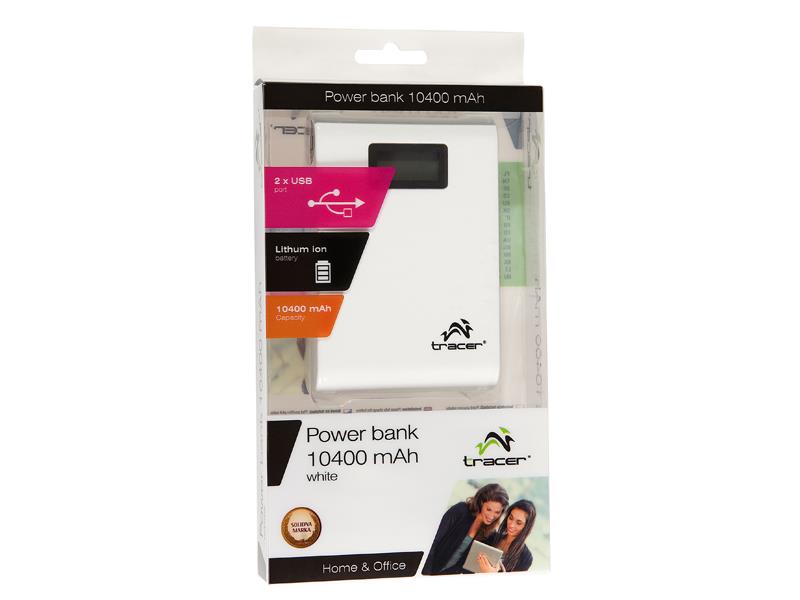 Nešiojamas įkroviklis Tracer power bank 10400 mAh, Baltas