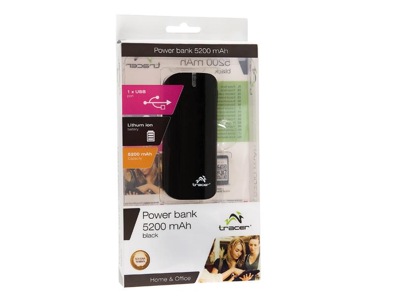 Nešiojamas įkroviklis Tracer power bank 5200mAh, Juodas