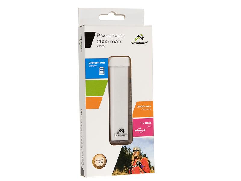 Nešiojamas įkroviklis Tracer power bank 2600mAh, Baltas
