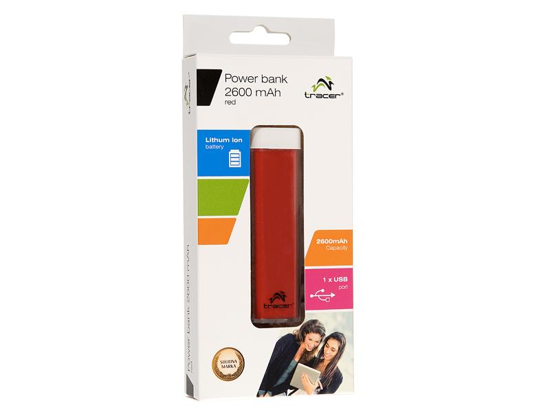 Nešiojamas įkroviklis Tracer power bank 2600mAh, Raudonas