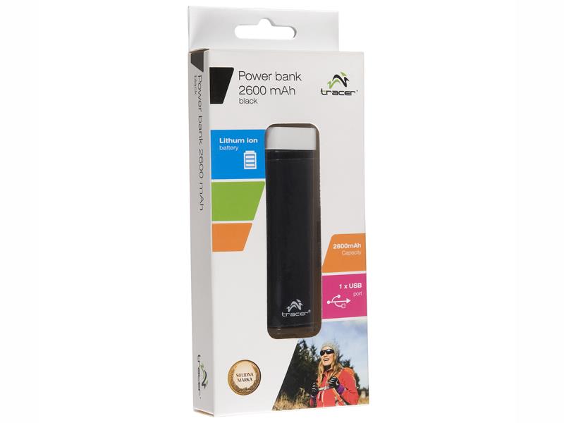 Nešiojamas įkroviklis Tracer power bank 2600mAh, Juodas