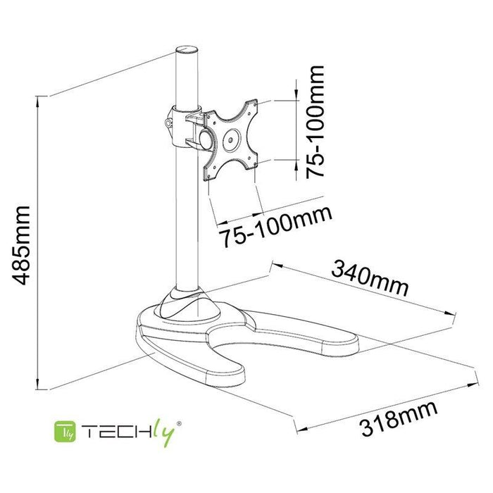 Laisvai pastatomas laikiklis monitoriui Techly  LED/LCD 13-27'' 10kg VESA juodas