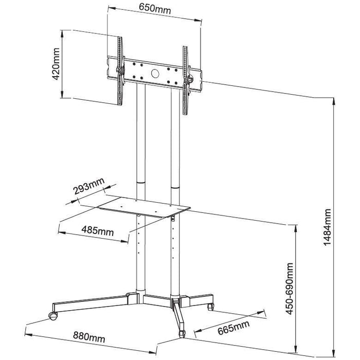Mobilus stovas Techly sk TV LCD/LED/Plazma 30''-65'' 60kg VESA palenk. su lent.
