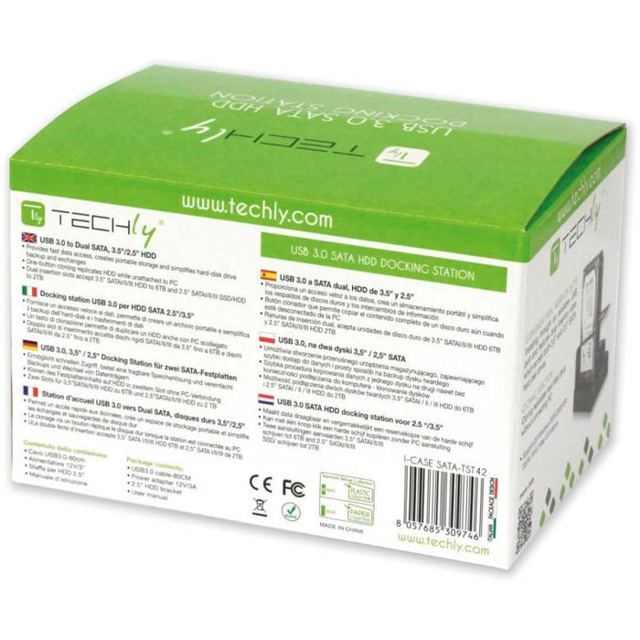 Dokingo stotelė Techly, USB 3.0 dviem diskam SATA 2.5''/3.5'', OTB, klonavimas