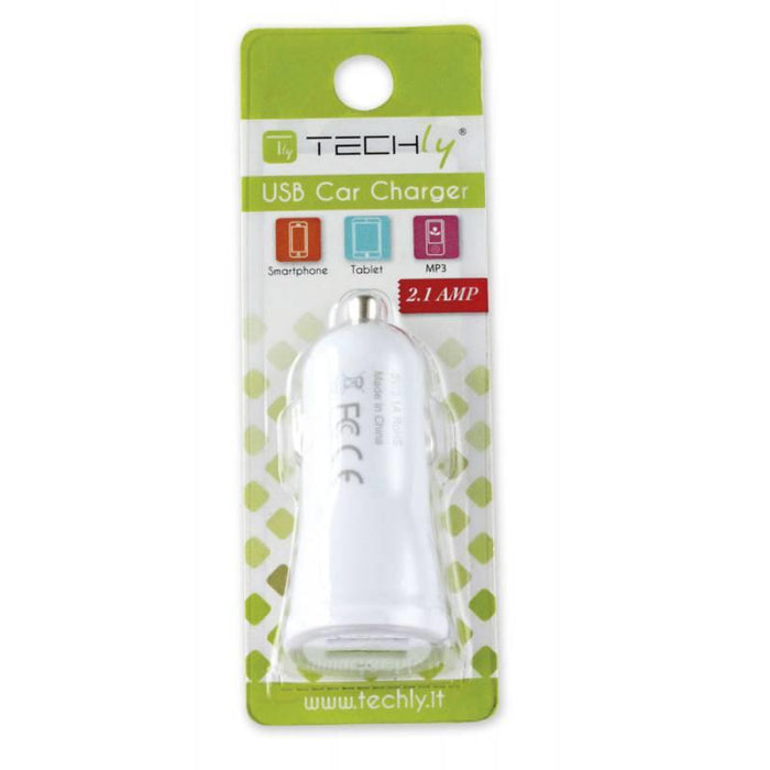 Techly Car USB charger 5V 1A/2.1A, 12/24V, two USB ports, white