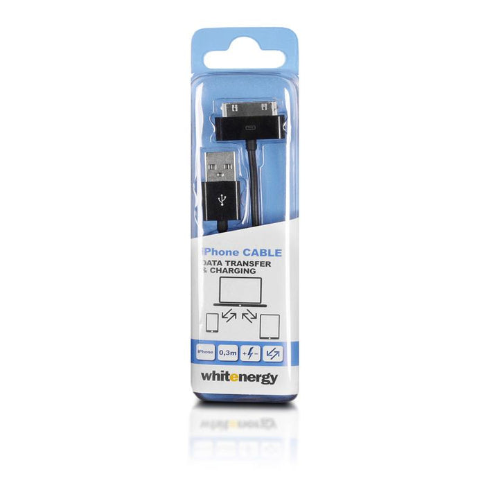 Whitenergy iPhone 4 Kabelis USB 2.0 perkėlimo/įkrovimo 30cm juodas