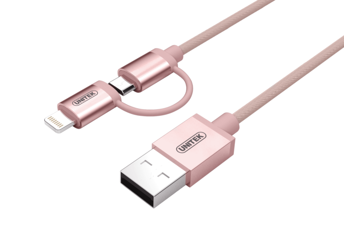 Unitek Žaibas kabelis Lightning/ microUSB 100cm, Rose Gold; MFI, Y-C4031RG