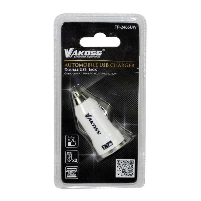 Automobilinis įkroviklis Vakoss 2xUSB, 2,1A, DC 12-24V TP-2465UW baltas