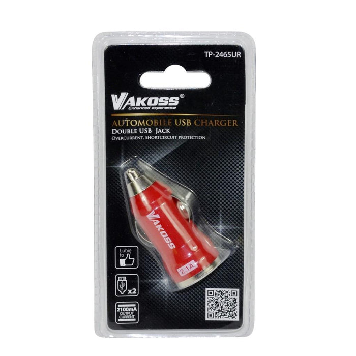 Automobilinis įkroviklis Vakoss 2xUSB, 2,1A, DC 12-24V TP-2465UR Raudonas