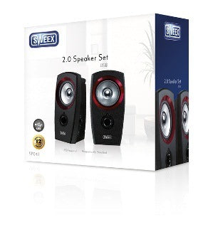 Kolonėlės Sweex 2.0, 20W USB Black/Red